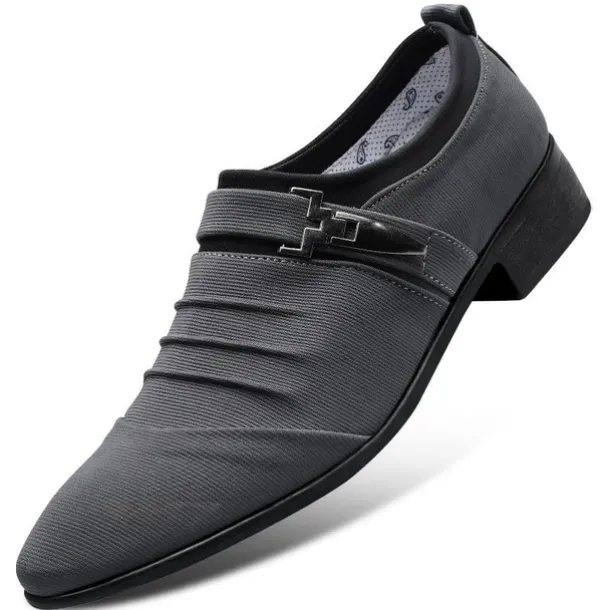Men's Formal Dress Shoes with Metal Buckle - Elegant Slip-On Loafers in Navy Blue for Weddings & Business Attire