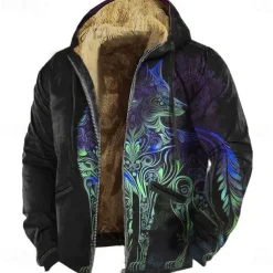 Men's Fox 3D Fleece Hoodie Sweatshirt Viking Vintage Retro Long Sleeve Crew Neck Outdoor Streetwear Yellow Red Drawstring Fall Winter Designer