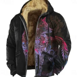 Men's Fox 3D Fleece Hoodie Sweatshirt Viking Vintage Retro Long Sleeve Crew Neck Outdoor Streetwear Yellow Red Drawstring Fall Winter Designer