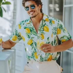 Men's Fruit Beach Shirt Aloha Shirt Short Sleeve Hawaiian Vacation Summer Spring Turndown Button Up Yellow Orange Green