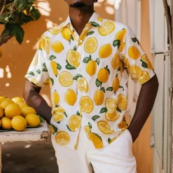 Men's Fruit Beach Shirt Aloha Shirt Short Sleeve Hawaiian Vacation Summer Spring Turndown Button Up Yellow Orange Green