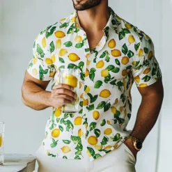 Men's Fruit Lemon Summer Hawaiian Shirt Button Up Shirt Aloha Shirt Short Sleeve Hawaiian Resort Vacation Holiday Beach Wear Summer Spring Turndown 3D Print Collared Shirts White