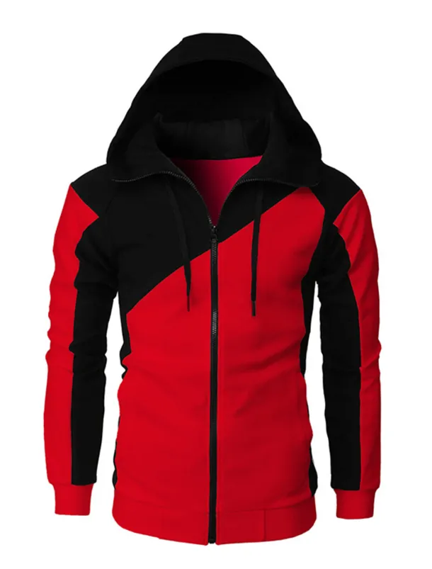 Men's Full Zip Hoodie Sweat Jacket Jacket Black White Wine Red Blue Hooded Graphic Color Block Zipper Casual Cool Casual Big and Tall Winter Spring & Fall Clothing Apparel Hoodies Sweatshirts Long