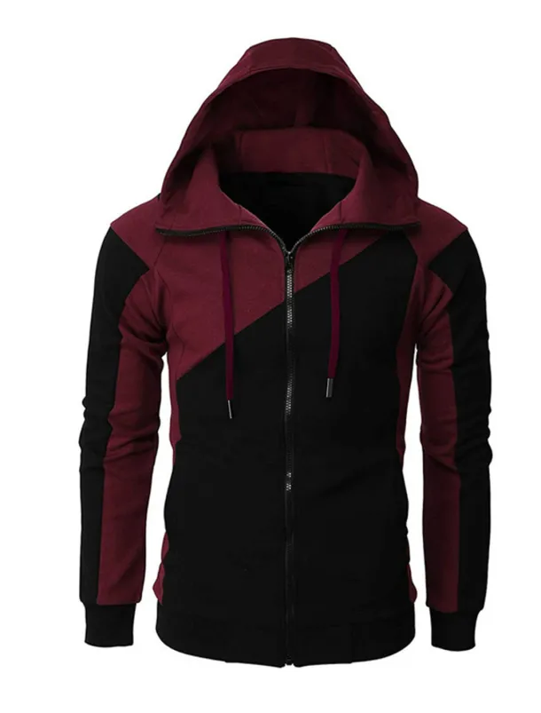 Men's Full Zip Hoodie Sweat Jacket Jacket Black White Wine Red Blue Hooded Graphic Color Block Zipper Casual Cool Casual Big and Tall Winter Spring & Fall Clothing Apparel Hoodies Sweatshirts Long
