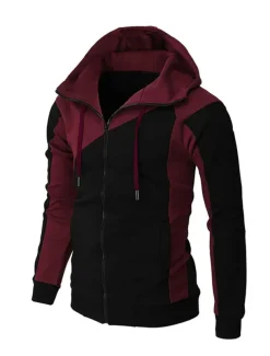 Men's Full Zip Hoodie Sweat Jacket Jacket Black White Wine Red Blue Hooded Graphic Color Block Zipper Casual Cool Casual Big and Tall Winter Spring & Fall Clothing Apparel Hoodies Sweatshirts Long
