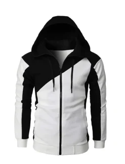 Men's Full Zip Hoodie Sweat Jacket Jacket Black White Wine Red Blue Hooded Graphic Color Block Zipper Casual Cool Casual Big and Tall Winter Spring & Fall Clothing Apparel Hoodies Sweatshirts Long