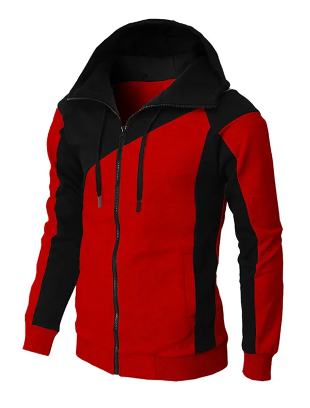 Men's Full Zip Hoodie Sweat Jacket Jacket Black White Wine Red Blue Hooded Graphic Color Block Zipper Casual Cool Casual Big and Tall Winter Spring & Fall Clothing Apparel Hoodies Sweatshirts Long