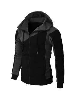 Men's Full Zip Hoodie Sweat Jacket Jacket Black White Wine Red Blue Hooded Graphic Color Block Zipper Casual Cool Casual Big and Tall Winter Spring & Fall Clothing Apparel Hoodies Sweatshirts Long