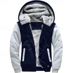 Men's Full Zip Hoodie Zip Up Hoodie Fleece Jacket Black Blue Light Grey Dark Gray Hooded Color Block Zip Up Patchwork Pocket Sports & Outdoor Daily Holiday Polyester Streetwear Basic Casual Fall