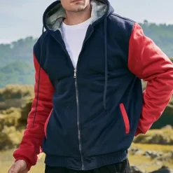 Men's Full Zip Hoodie Zip Up Hoodie Fleece Jacket Black Blue Light Grey Dark Gray Hooded Color Block Zip Up Patchwork Pocket Sports & Outdoor Daily Holiday Polyester Streetwear Basic Casual Fall