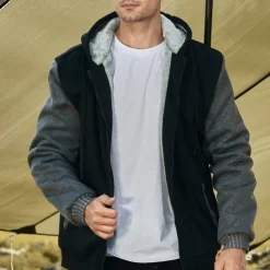 Men's Full Zip Hoodie Zip Up Hoodie Fleece Jacket Black Blue Light Grey Dark Gray Hooded Color Block Zip Up Patchwork Pocket Sports & Outdoor Daily Holiday Polyester Streetwear Basic Casual Fall