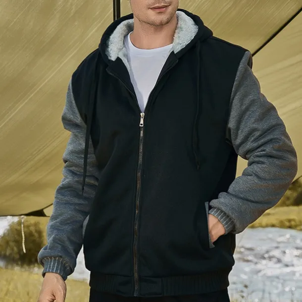 Men's Full Zip Hoodie Zip Up Hoodie Fleece Jacket Black Blue Light Grey Dark Gray Hooded Color Block Zip Up Patchwork Pocket Sports & Outdoor Daily Holiday Polyester Streetwear Basic Casual Fall