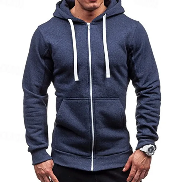 Men's Full Zip Hoodie Zip Up Hoodie Black Wine Navy Blue Light Grey Dark Gray Hooded Plain Zip Up Patchwork Pocket Sports & Outdoor Daily Holiday Polyester Streetwear Basic Casual Spring & Fall