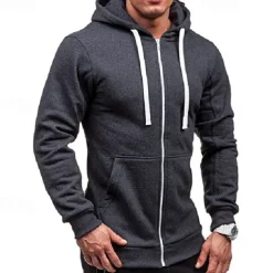 Men's Full Zip Hoodie Zip Up Hoodie Black Wine Navy Blue Light Grey Dark Gray Hooded Plain Zip Up Patchwork Pocket Sports & Outdoor Daily Holiday Polyester Streetwear Basic Casual Spring & Fall