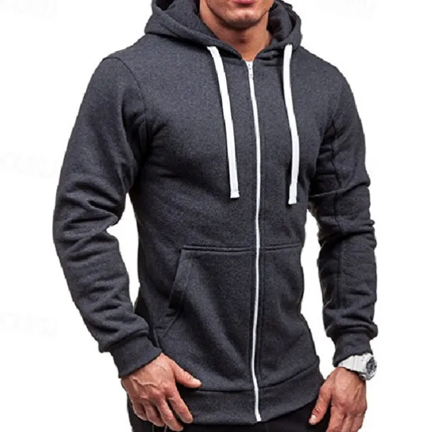 Men's Full Zip Hoodie Zip Up Hoodie Black Wine Navy Blue Light Grey Dark Gray Hooded Plain Zip Up Patchwork Pocket Sports & Outdoor Daily Holiday Polyester Streetwear Basic Casual Spring & Fall