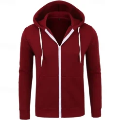 Men's Full Zip Hoodie Zip Up Hoodie Black Wine Navy Blue Light Grey Dark Gray Hooded Plain Zip Up Patchwork Pocket Sports & Outdoor Daily Holiday Polyester Streetwear Basic Casual Spring & Fall