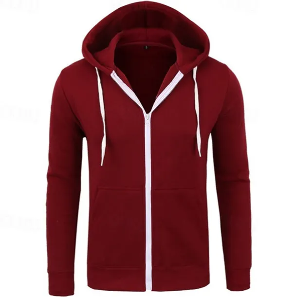 Men's Full Zip Hoodie Zip Up Hoodie Black Wine Navy Blue Light Grey Dark Gray Hooded Plain Zip Up Patchwork Pocket Sports & Outdoor Daily Holiday Polyester Streetwear Basic Casual Spring & Fall