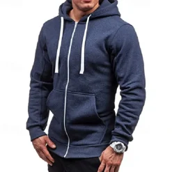 Men's Full Zip Hoodie Zip Up Hoodie Black Wine Navy Blue Light Grey Dark Gray Hooded Plain Zip Up Patchwork Pocket Sports & Outdoor Daily Holiday Polyester Streetwear Basic Casual Spring & Fall