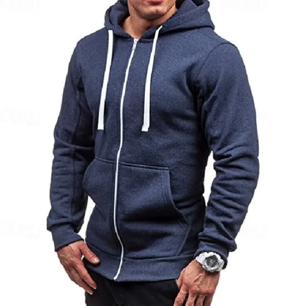 Men's Full Zip Hoodie Zip Up Hoodie Black Wine Navy Blue Light Grey Dark Gray Hooded Plain Zip Up Patchwork Pocket Sports & Outdoor Daily Holiday Polyester Streetwear Basic Casual Spring & Fall