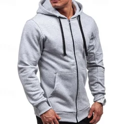 Men's Full Zip Hoodie Zip Up Hoodie Black Wine Navy Blue Light Grey Dark Gray Hooded Plain Zip Up Patchwork Pocket Sports & Outdoor Daily Holiday Polyester Streetwear Basic Casual Spring & Fall