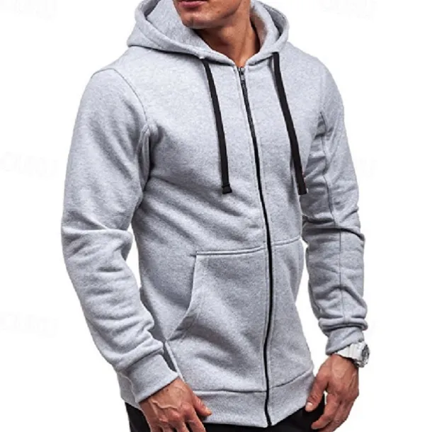 Men's Full Zip Hoodie Zip Up Hoodie Black Wine Navy Blue Light Grey Dark Gray Hooded Plain Zip Up Patchwork Pocket Sports & Outdoor Daily Holiday Polyester Streetwear Basic Casual Spring & Fall