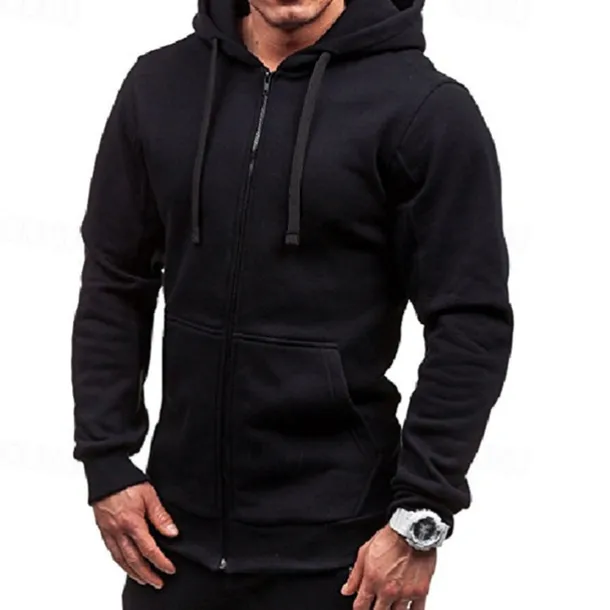 Men's Full Zip Hoodie Zip Up Hoodie Black Wine Navy Blue Light Grey Dark Gray Hooded Plain Zip Up Patchwork Pocket Sports & Outdoor Daily Holiday Polyester Streetwear Basic Casual Spring & Fall