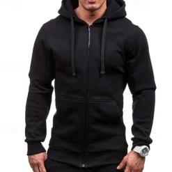 Men's Full Zip Hoodie Zip Up Hoodie Black Wine Navy Blue Light Grey Dark Gray Hooded Plain Zip Up Patchwork Pocket Sports & Outdoor Daily Holiday Polyester Streetwear Basic Casual Spring & Fall