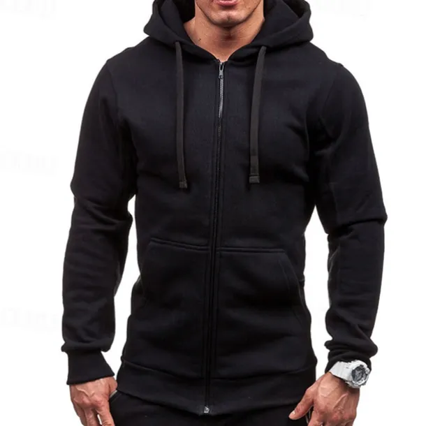 Men's Full Zip Hoodie Zip Up Hoodie Black Wine Navy Blue Light Grey Dark Gray Hooded Plain Zip Up Patchwork Pocket Sports & Outdoor Daily Holiday Polyester Streetwear Basic Casual Spring & Fall