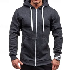 Men's Full Zip Hoodie Zip Up Hoodie Black Wine Navy Blue Light Grey Dark Gray Hooded Plain Zip Up Patchwork Pocket Sports & Outdoor Daily Holiday Polyester Streetwear Basic Casual Spring & Fall