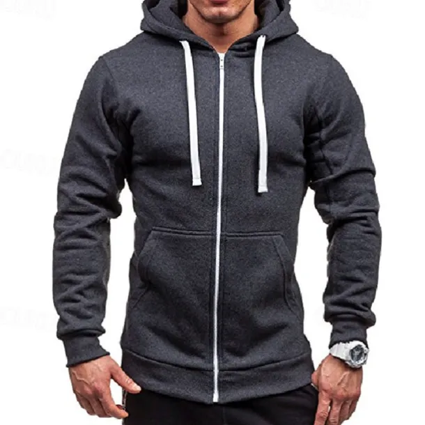 Men's Full Zip Hoodie Zip Up Hoodie Black Wine Navy Blue Light Grey Dark Gray Hooded Plain Zip Up Patchwork Pocket Sports & Outdoor Daily Holiday Polyester Streetwear Basic Casual Spring & Fall
