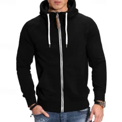 Men's Full Zip Hoodie Zip Up Hoodie Black Navy Blue Light Grey Dark Gray Hooded Plain Zip Up Front Pocket Sports & Outdoor Daily Holiday Polyester Streetwear Basic Casual Spring & Fall Clothing