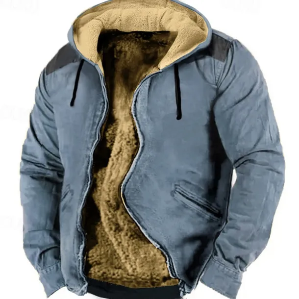 Men's Full Zip Hoodie Zip Up Hoodie Fuzzy Sherpa Fleece Jacket Fleece Hoodie Blue Brown Green Khaki Hooded Plain Zip Up Zipper Pocket Sports & Outdoor Daily Weekend Polyester Vintage Cool Casual Fall