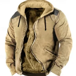 Men's Full Zip Hoodie Zip Up Hoodie Fuzzy Sherpa Fleece Jacket Fleece Hoodie Blue Brown Green Khaki Hooded Plain Zip Up Zipper Pocket Sports & Outdoor Daily Weekend Polyester Vintage Cool Casual Fall