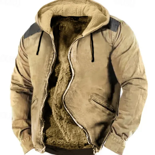 Men's Full Zip Hoodie Zip Up Hoodie Fuzzy Sherpa Fleece Jacket Fleece Hoodie Blue Brown Green Khaki Hooded Plain Zip Up Zipper Pocket Sports & Outdoor Daily Weekend Polyester Vintage Cool Casual Fall