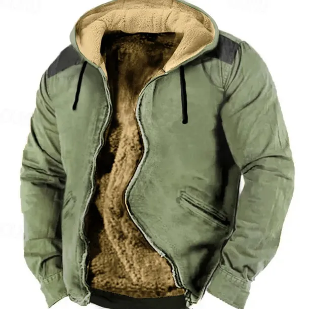 Men's Full Zip Hoodie Zip Up Hoodie Fuzzy Sherpa Fleece Jacket Fleece Hoodie Blue Brown Green Khaki Hooded Plain Zip Up Zipper Pocket Sports & Outdoor Daily Weekend Polyester Vintage Cool Casual Fall