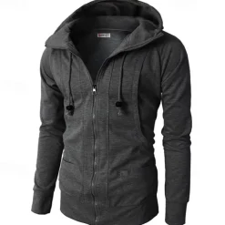 Men's Full Zip Hoodie Zip Up Hoodie Fleece Hoodie Black Wine Army Green Navy Blue Khaki Hooded Plain Zip Up Pocket Sports & Outdoor Daily Holiday Polyester Streetwear Basic Casual Fall & Winter