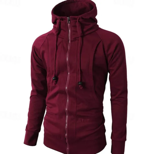 Men's Full Zip Hoodie Zip Up Hoodie Fleece Hoodie Black Wine Army Green Navy Blue Khaki Hooded Plain Zip Up Pocket Sports & Outdoor Daily Holiday Polyester Streetwear Basic Casual Fall & Winter