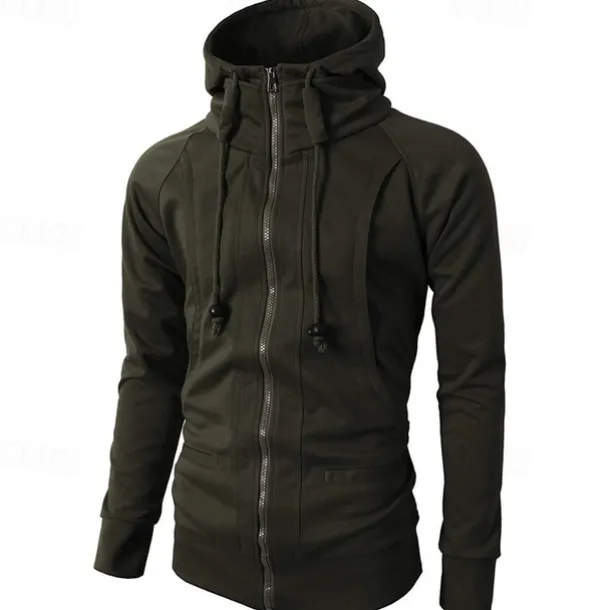 Men's Full Zip Hoodie Zip Up Hoodie Fleece Hoodie Black Wine Army Green Navy Blue Khaki Hooded Plain Zip Up Pocket Sports & Outdoor Daily Holiday Polyester Streetwear Basic Casual Fall & Winter