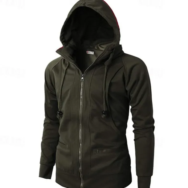 Men's Full Zip Hoodie Zip Up Hoodie Fleece Hoodie Black Wine Army Green Navy Blue Khaki Hooded Plain Zip Up Pocket Sports & Outdoor Daily Holiday Polyester Streetwear Basic Casual Fall & Winter
