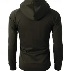 Men's Full Zip Hoodie Zip Up Hoodie Fleece Hoodie Black Wine Army Green Navy Blue Khaki Hooded Plain Zip Up Pocket Sports & Outdoor Daily Holiday Polyester Streetwear Basic Casual Fall & Winter