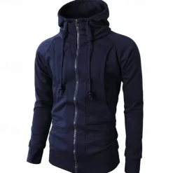 Men's Full Zip Hoodie Zip Up Hoodie Fleece Hoodie Black Wine Army Green Navy Blue Khaki Hooded Plain Zip Up Pocket Sports & Outdoor Daily Holiday Polyester Streetwear Basic Casual Fall & Winter