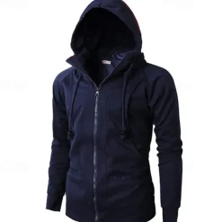 Men's Full Zip Hoodie Zip Up Hoodie Fleece Hoodie Black Wine Army Green Navy Blue Khaki Hooded Plain Zip Up Pocket Sports & Outdoor Daily Holiday Polyester Streetwear Basic Casual Fall & Winter