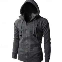 Men's Full Zip Hoodie Zip Up Hoodie Fleece Hoodie Black Wine Army Green Navy Blue Khaki Hooded Plain Zip Up Pocket Sports & Outdoor Daily Holiday Polyester Streetwear Basic Casual Fall & Winter