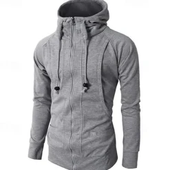 Men's Full Zip Hoodie Zip Up Hoodie Fleece Hoodie Black Wine Army Green Navy Blue Khaki Hooded Plain Zip Up Pocket Sports & Outdoor Daily Holiday Polyester Streetwear Basic Casual Fall & Winter