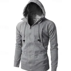 Men's Full Zip Hoodie Zip Up Hoodie Fleece Hoodie Black Wine Army Green Navy Blue Khaki Hooded Plain Zip Up Pocket Sports & Outdoor Daily Holiday Polyester Streetwear Basic Casual Fall & Winter