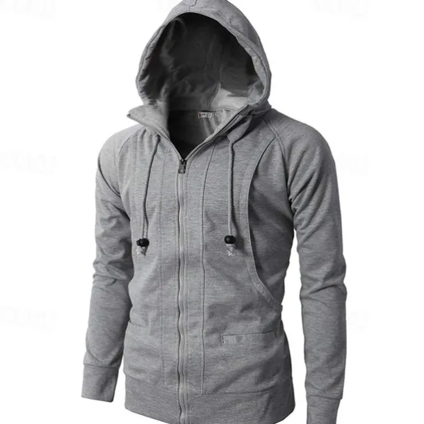 Men's Full Zip Hoodie Zip Up Hoodie Fleece Hoodie Black Wine Army Green Navy Blue Khaki Hooded Plain Zip Up Pocket Sports & Outdoor Daily Holiday Polyester Streetwear Basic Casual Fall & Winter