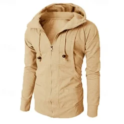 Men's Full Zip Hoodie Zip Up Hoodie Fleece Hoodie Black Wine Army Green Navy Blue Khaki Hooded Plain Zip Up Pocket Sports & Outdoor Daily Holiday Polyester Streetwear Basic Casual Fall & Winter