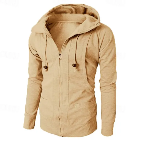 Men's Full Zip Hoodie Zip Up Hoodie Fleece Hoodie Black Wine Army Green Navy Blue Khaki Hooded Plain Zip Up Pocket Sports & Outdoor Daily Holiday Polyester Streetwear Basic Casual Fall & Winter