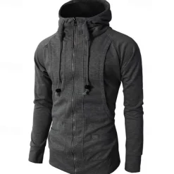 Men's Full Zip Hoodie Zip Up Hoodie Fleece Hoodie Black Wine Army Green Navy Blue Khaki Hooded Plain Zip Up Pocket Sports & Outdoor Daily Holiday Polyester Streetwear Basic Casual Fall & Winter