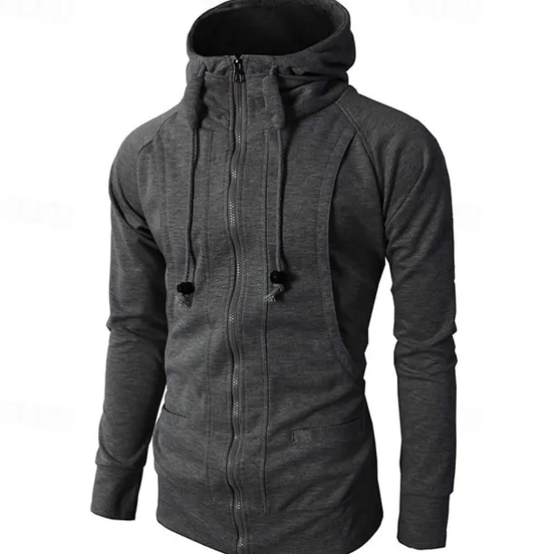 Men's Full Zip Hoodie Zip Up Hoodie Fleece Hoodie Black Wine Army Green Navy Blue Khaki Hooded Plain Zip Up Pocket Sports & Outdoor Daily Holiday Polyester Streetwear Basic Casual Fall & Winter